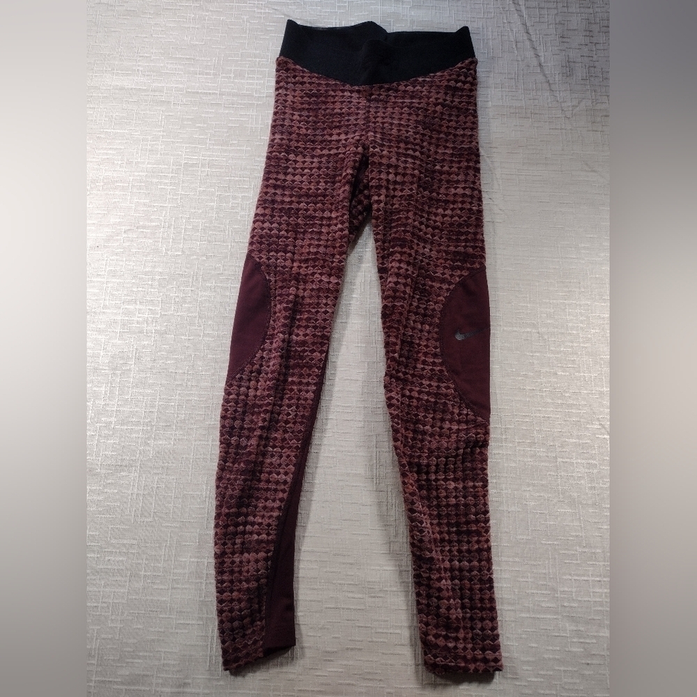Nike Leggings Womens S Red Burgundy Pro Compress Crush Hyperwarm Train Outdoor